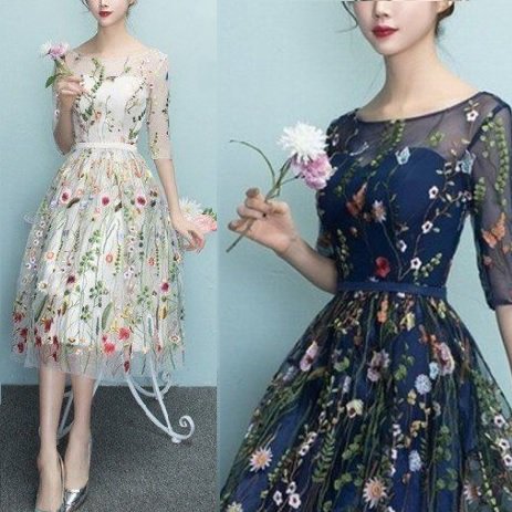花柄刺繍ドレス