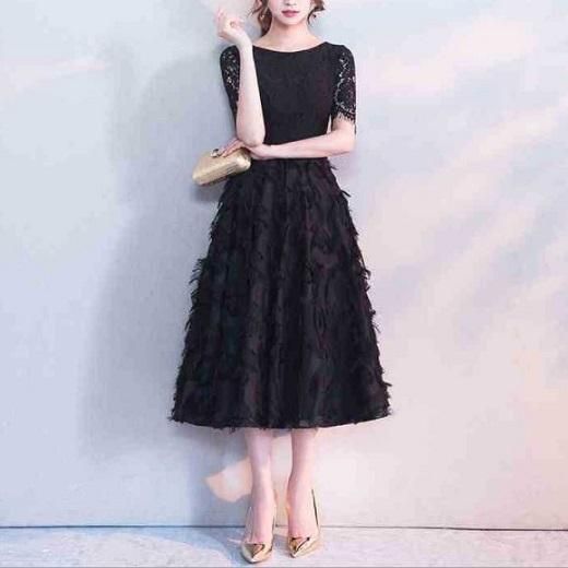 bcbgmaxazria フレア黒ハイ＆ロー パーティードレス フェザー GI5786EW01769_thumb.jpg