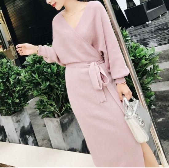 ワンピース|ニットワンピース|カシュクール|大人可愛い ワンピース|ニットワンピース|カシュクール|大人可愛い