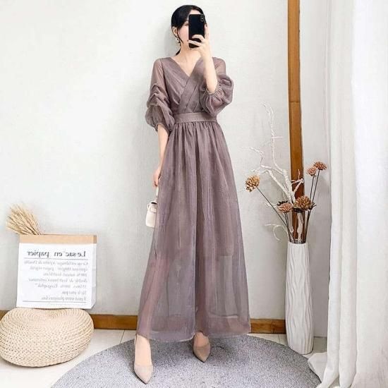 ワンピース｜Vネック｜シースルー｜パーティードレス通販DRESSY