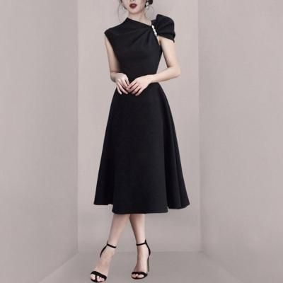 セクシー無地ミディ丈パーティードレス ミモレ丈のパーティードレス・ミディ丈ドレス・結婚式演奏会