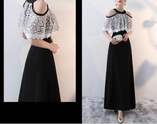 新品☆M♪ネイビー黒系♪刺しゅう綺麗パーティワンピースを♪☆a277