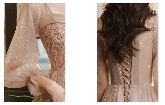 ロングドレス｜袖あり｜スパンコール｜パーティードレス通販Dressy