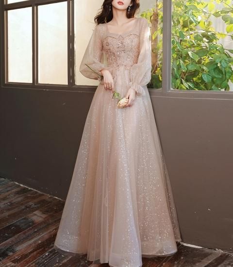 大人気✧スパンコール付きロングドレス女子会・パーティー・結婚式用 ロングドレス｜袖あり｜スパンコール｜パーティードレス通販Dressy