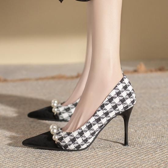 パンプス｜千鳥格子｜パール｜可愛いパーティドレス通販Dressy