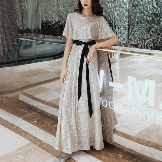 プレフェリール 刺繍 パーティードレス フォーマル 30代 シャンパン M PREFERIR｜刺繍レースバックリボン結婚式パーティードレス | Rakuten