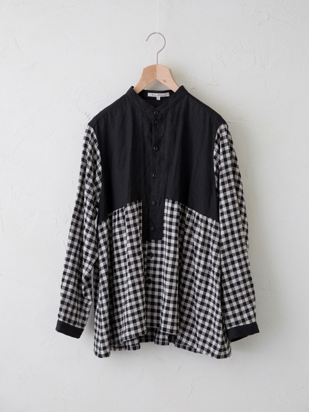 Gingham Check Nep Silk Linen 切替えギャザーブラウス