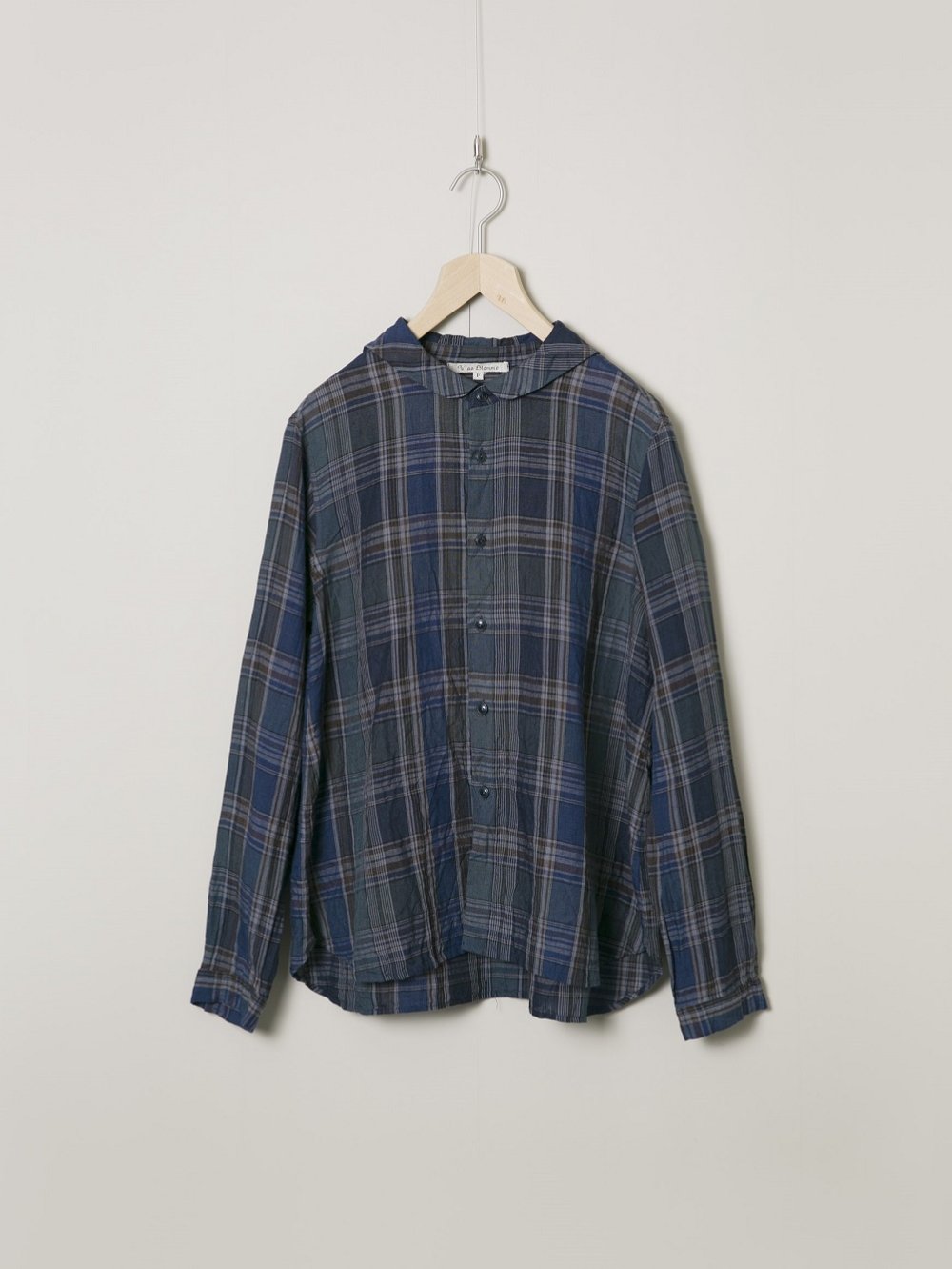 Linen Check セーラーカラーシャツ