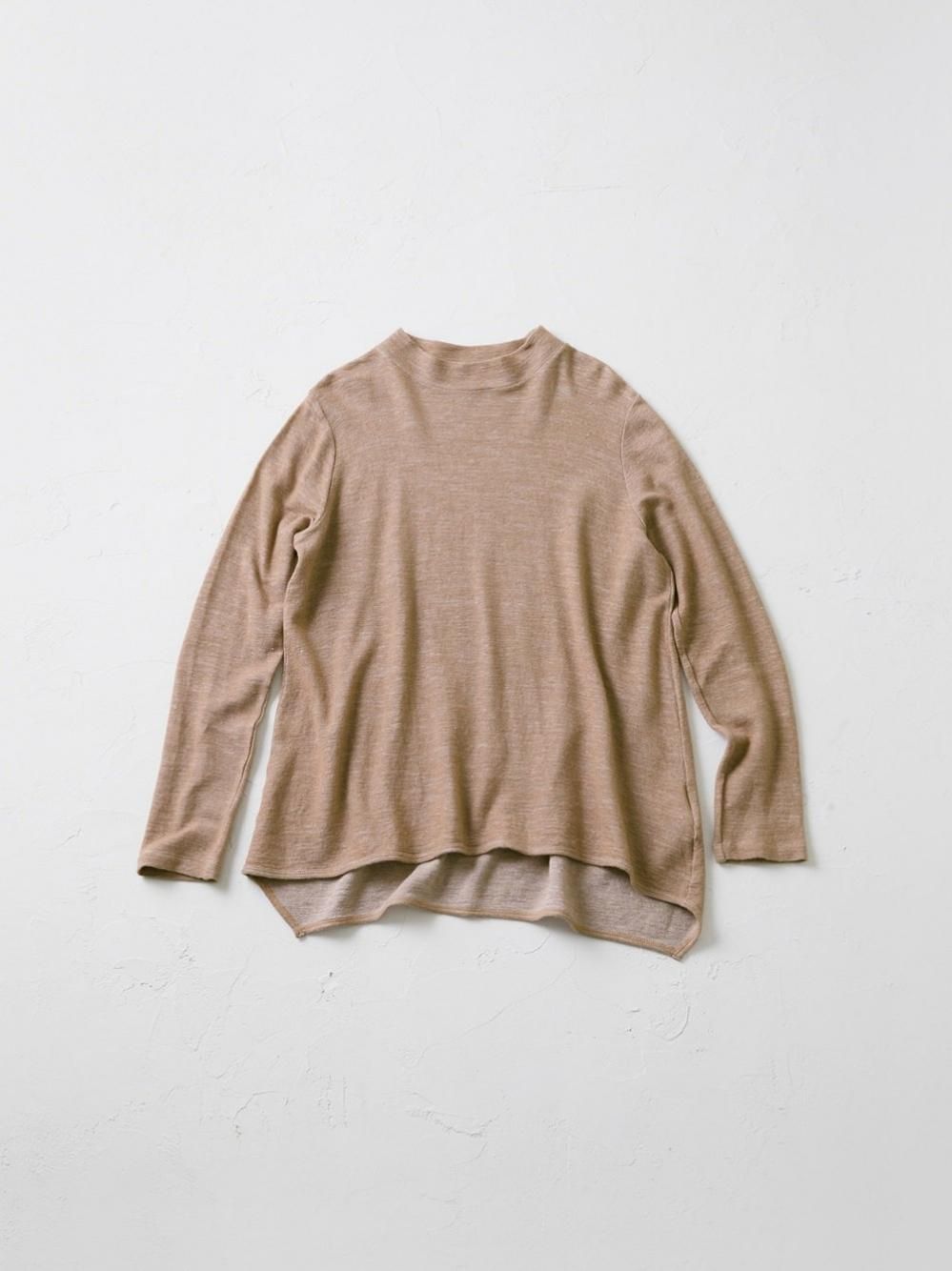 Wool Linen 裏カノコ モックネックAライン前後差プルオーバー
