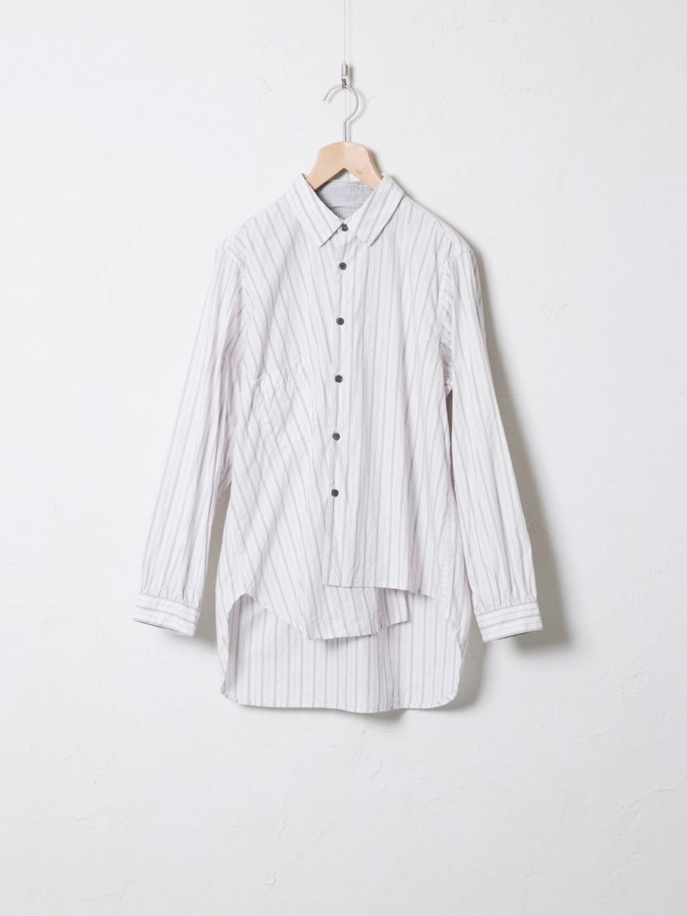 Washed Cotton Stripe 2wayアシンメトリーシャツ