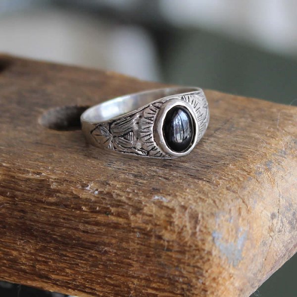 50s vintage black onyx silver ring size17