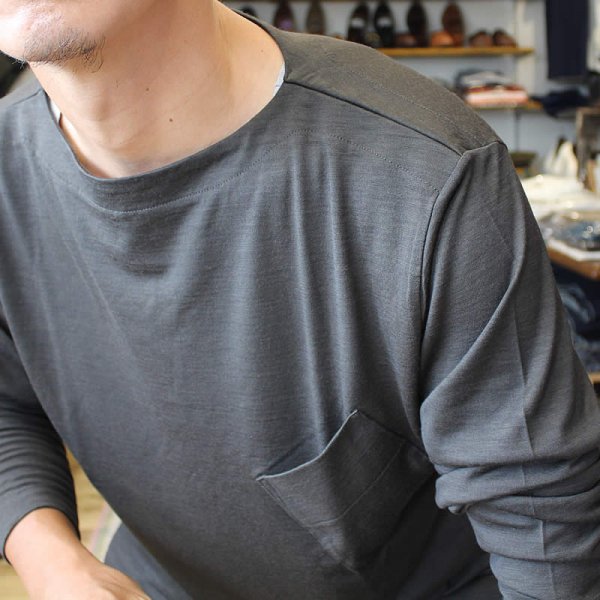 COLINA de passaros コリーナ super120s Washable Wool Boatneck LS Tee ウールTシャツ  ボートネック