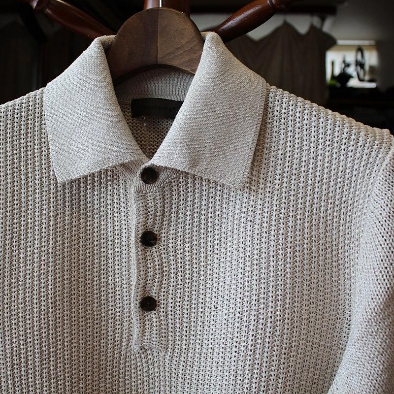 Rinascente コットン＋和紙ニットポロシャツ コットン/和紙混 スキッパーニットポロシャツ 半袖（ニット