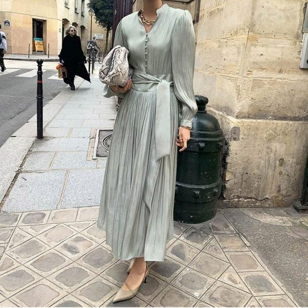 即納 ドレス Aラインドレス シャツワンピース しわ加工 Vネック 襟付き ハイウェスト エレガント オフィスカジュアル ミディアム丈 長袖 二次会 お呼ばれ パーティー 6 000円以上お買い上げで送料無料 マノンデザイン