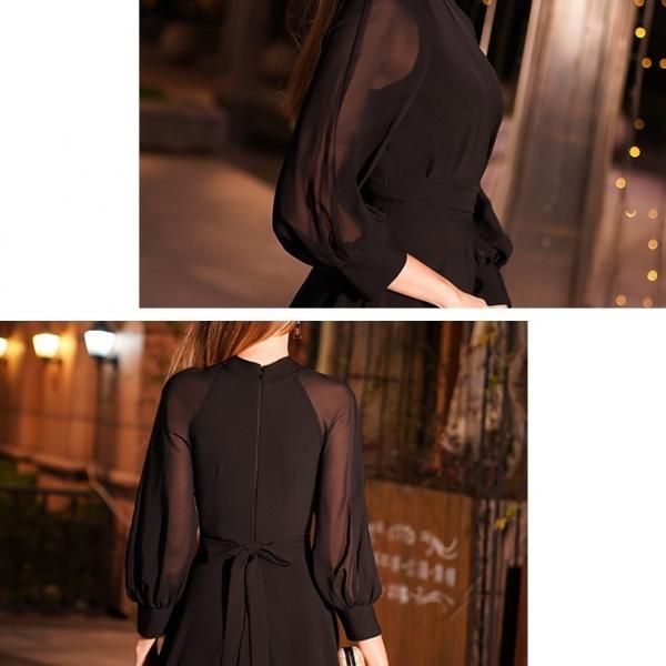 ドレス ロングドレス Aライン シンプル エレガント モックネック ハイ