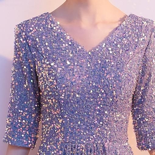 ドレス Aライン ロングドレス スパンコール Vネック 5分袖 シンプル ドレス Aライン ロングドレス スパンコール Vネック 5分袖 シンプル