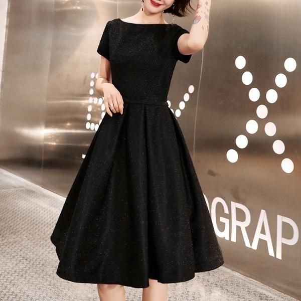 ドレス Aライン ラメ ボートネック ハイウェスト シック シンプル エレガント きれいめ ロング丈 ショート丈 ミディアム丈 結婚式 二次会 お呼ばれ パーティー 3種 6 000円以上お買い上げで送料無料 マノンデザイン