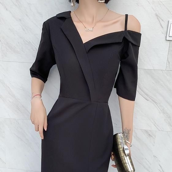 オレンジジュース】オフショルダーマーメイドラインドレス ブラック