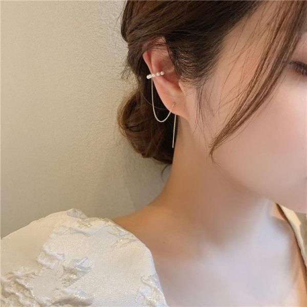 ピアス 片耳 シングル チェーンピアス イヤーカフ風 パールカフ