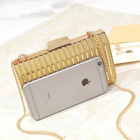 バッグ ボックスバッグ ゴールド 長方形 クラッチバッグ ラメ ライン