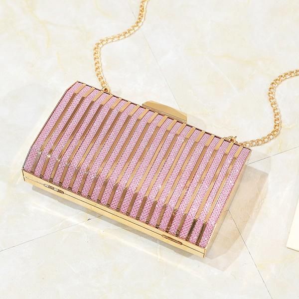 バッグ ボックスバッグ ゴールド 長方形 クラッチバッグ ラメ ライン