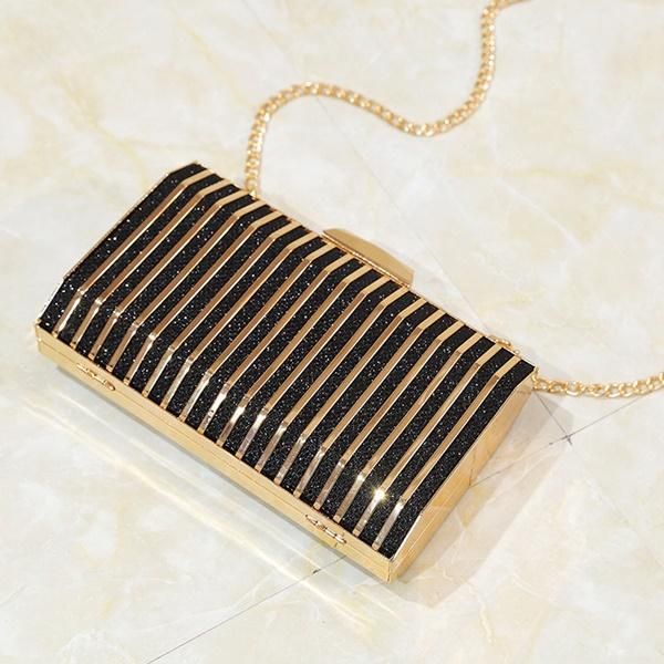 ゴールド クラッチバッグ ボックス付き バッグ ボックスバッグ ゴールド 長方形 クラッチバッグ ラメ