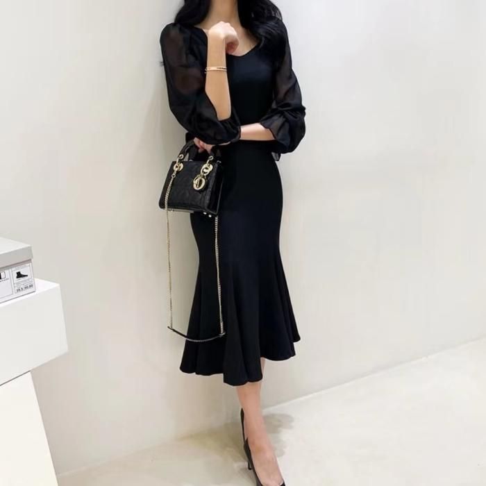 美品✨マチャット オールインワン ボリュームスリーブ 比翼 黒 フォーマル オールインワン パンツスーツ シンプル Vネック フォーマル