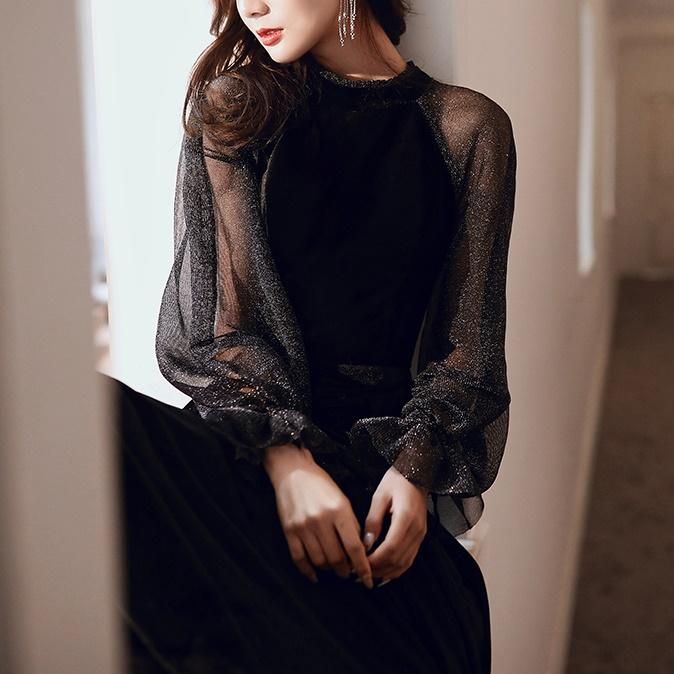 ドレス ラメ ボリュームスリーブ Aライン ロングドレス クルー ドレス ラメ ボリュームスリーブ Aライン ロングドレス クルー