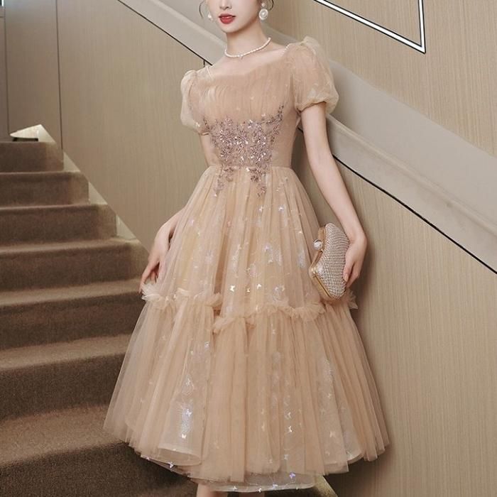 ドット柄パフスリーブロングドレス ドット柄 | nite.nite