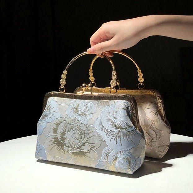 バッグ ジャガード 花柄 レトロ クラシカル がま口 台形 バッグ ジャガード 花柄 レトロ クラシカル がま口 台形