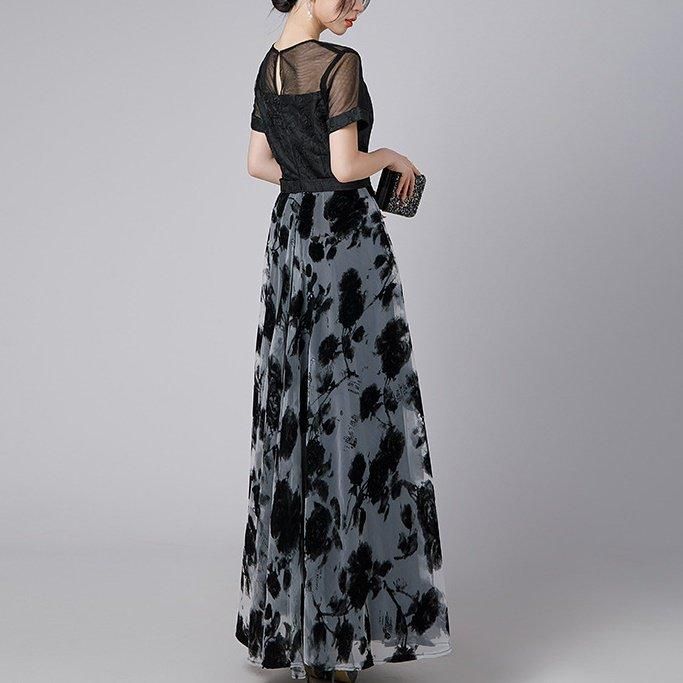 ドレス モード 切り替え ドッキング シアー 透け感 Aライン ロング丈