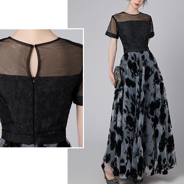 ドレス モード 切り替え ドッキング シアー 透け感 Aライン ロング丈