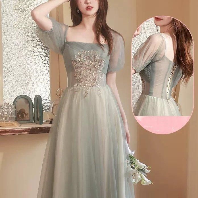 ドレス 刺繍 グラデーション スクエアネック シアー ロング丈 A ドレス 刺繍 グラデーション スクエアネック シアー ロング丈 A