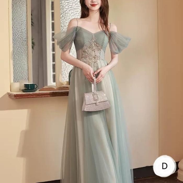 ドレス 刺繍 グラデーション スクエアネック シアー ロング丈 A