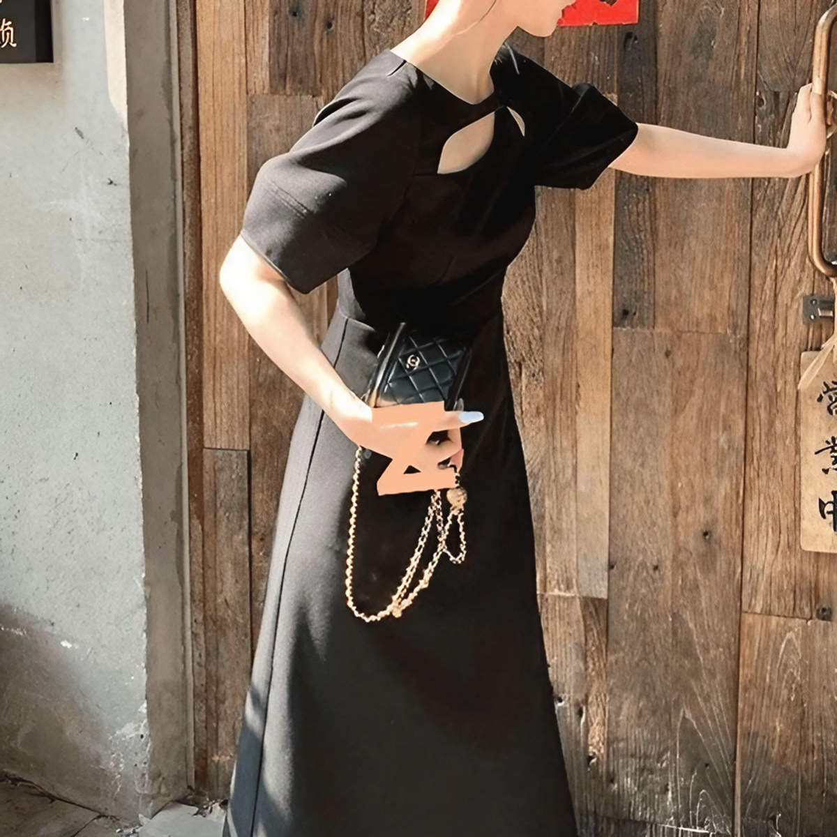 ドレス アシンメトリー カットアウト モード パフスリーブ A ドレス アシンメトリー カットアウト モード パフスリーブ A