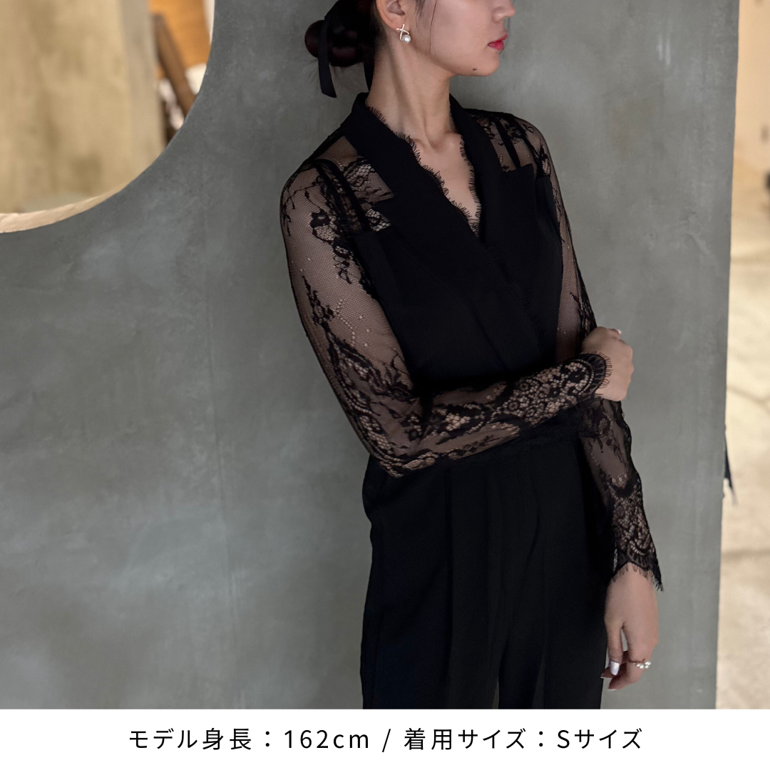 オールインワン パンツドレス レース 花柄 Vネック ハイウェスト オールインワン パンツドレス レース 花柄 Vネック ハイウェスト