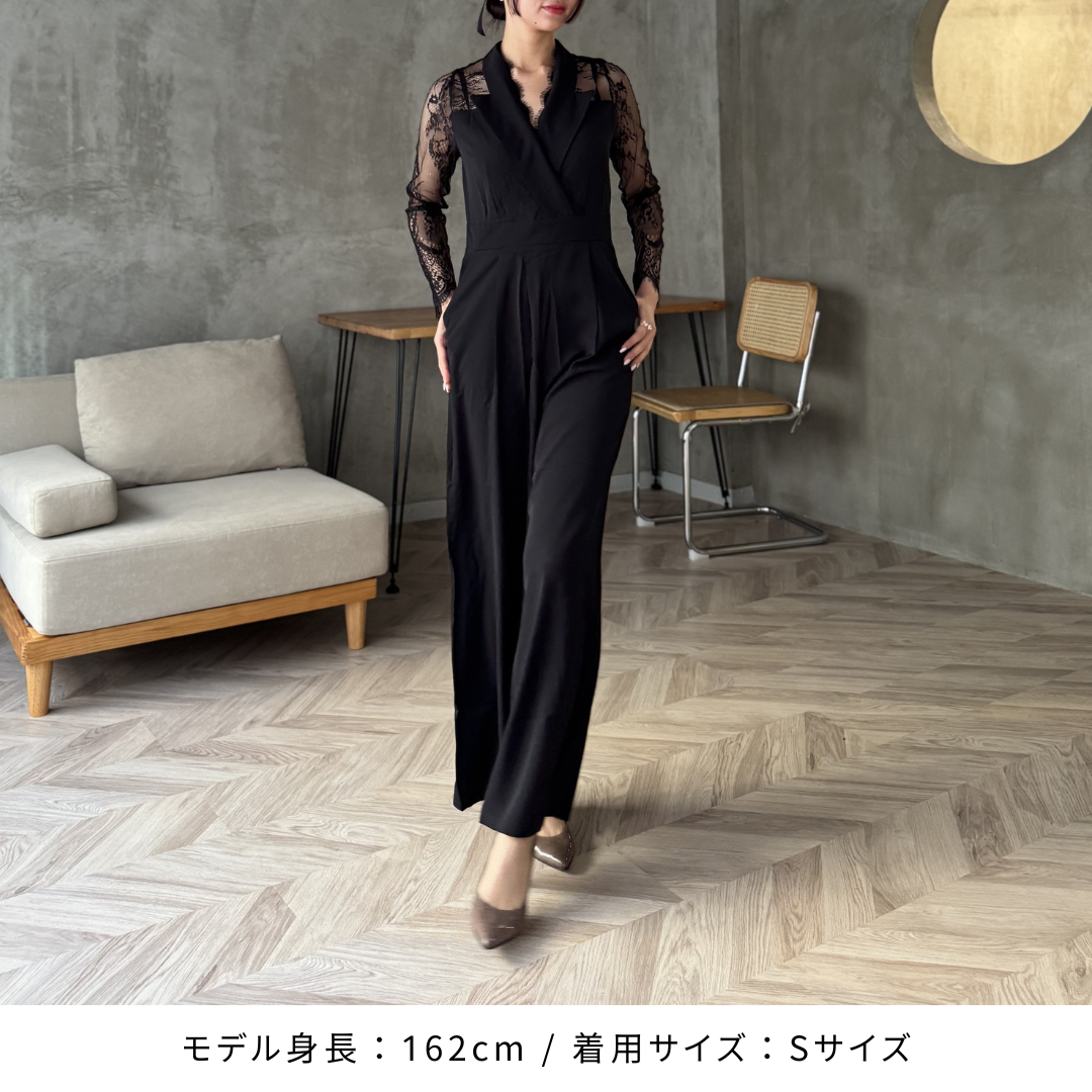 オールインワン パンツドレス レース 花柄 Vネック ハイウェスト オールインワン パンツドレス レース 花柄 Vネック ハイウェスト
