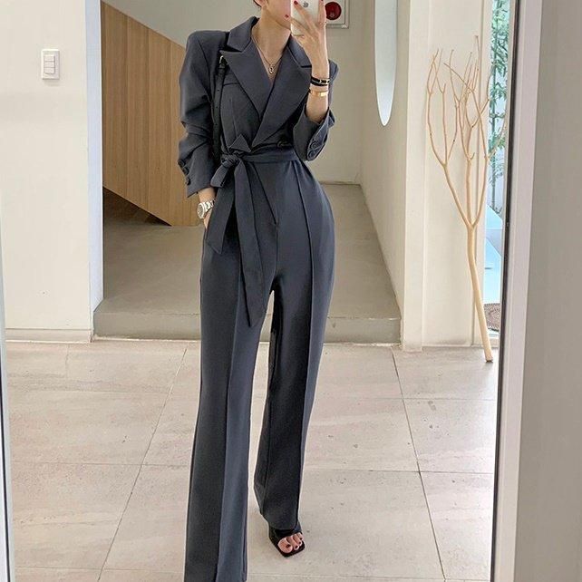 オールインワン パンツドレス カシュクール Vネック ウェスト
