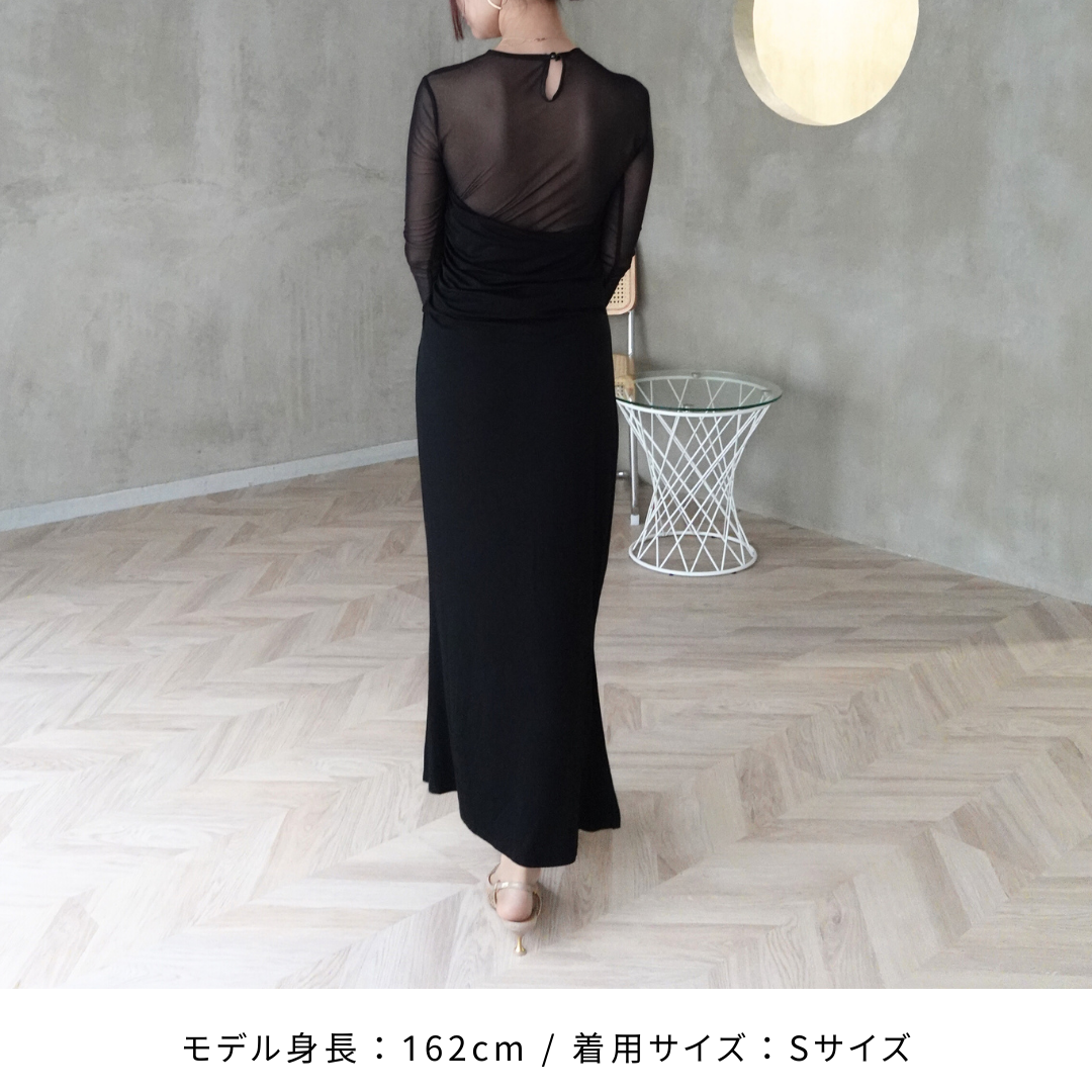 ドレス シアー クルーネック アシンメトリー タイト ロング丈 I ドレス シアー クルーネック アシンメトリー タイト ロング丈 I