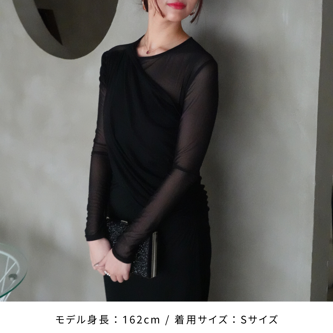 ドレス シアー クルーネック アシンメトリー タイト ロング丈 I ドレス シアー クルーネック アシンメトリー タイト ロング丈 I