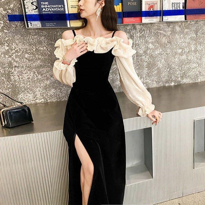 【極美品】ベロアオフショルダードレス couture an/クチュール アン】オフショルダー 半袖 ベロア