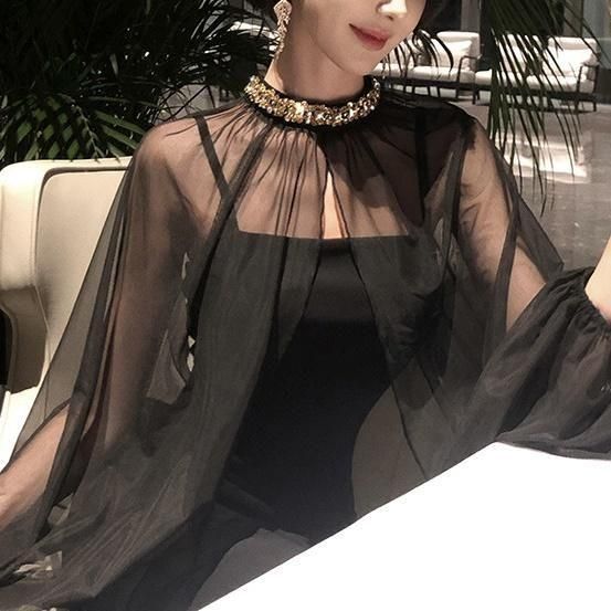 ドレス ショール シアー ボリュームスリーブ ビジュー