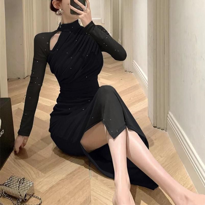 ドレス シアー ラメ モックネック ドレープ アシンメトリー ドレス シアー ラメ モックネック ドレープ アシンメトリー