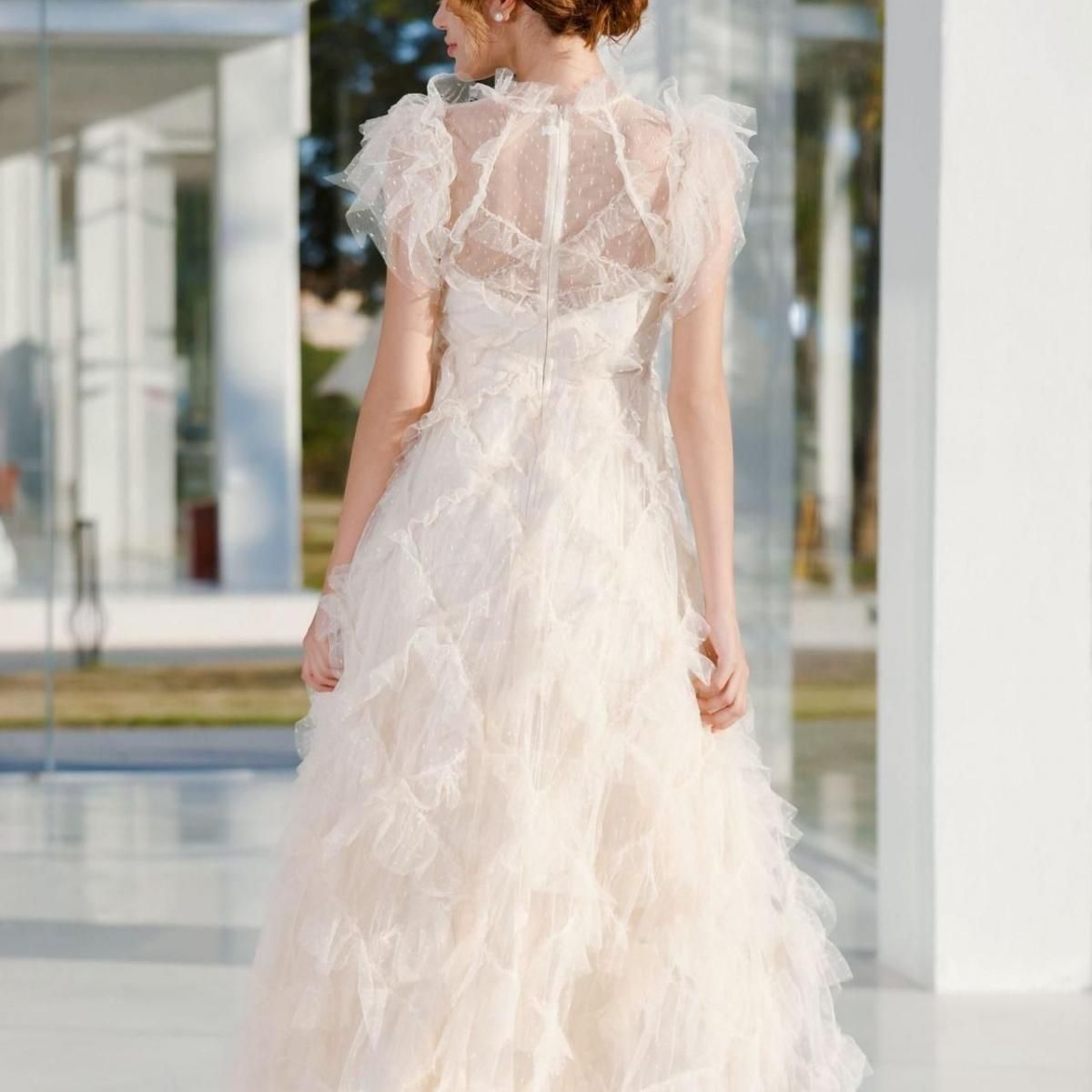 美品　フリルスリーブ マキシ丈　リルア　パーティードレス 美品 フリルスリーブ マキシ丈 リルア パーティードレス