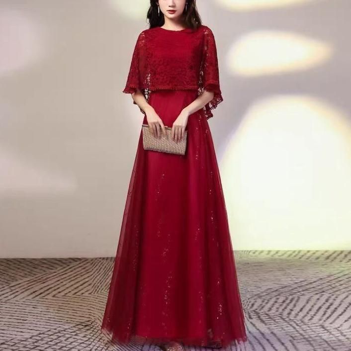   モックネック Aラインシルエット レース ドレス ドレス ベロア Aライン ロングドレス 花柄 レース モックネック