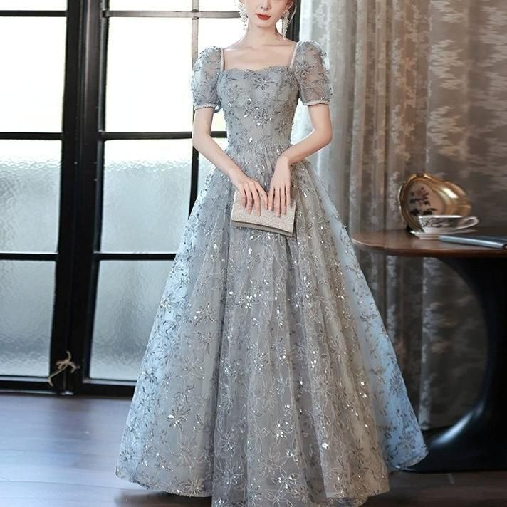 お花のレースのパフスリーブが可愛く パール付き ロングドレス 楽天市場】ANGEL カラードレス 新作 アメリカンスリーブ