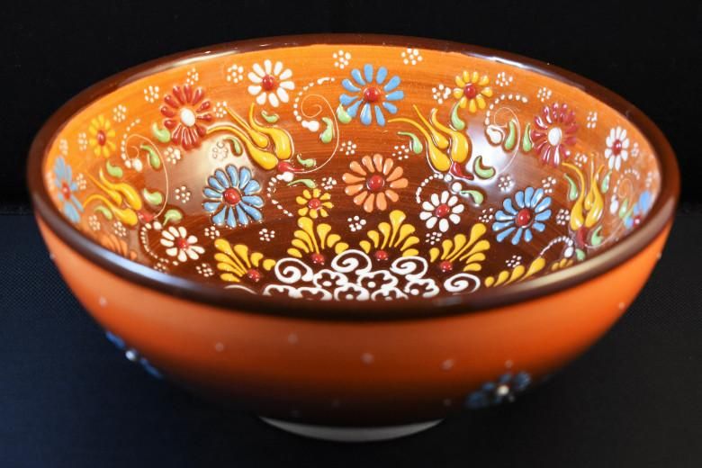 22cm☆新品☆トルコ ボウル 皿＊オレンジ＊ ハンドメイド