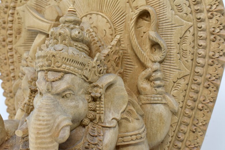 木彫りガネーシャ神像【木製】/仏像・神像/彫刻/ヒンドゥー教/インド