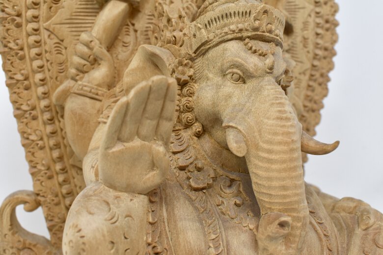 木彫りガネーシャ神像【木製】/仏像・神像/彫刻/ヒンドゥー教/インド