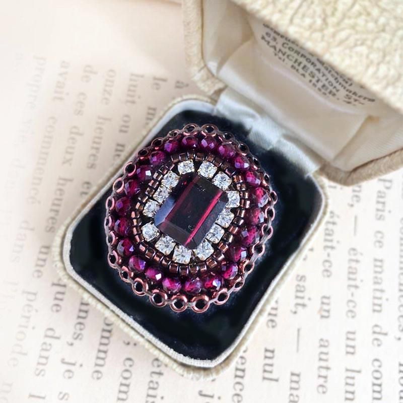 ガーネット ビーズ 刺繍 リング (指輪) 天然石 リング 大粒 赤 ガーネット ビーズ 刺繍 リング (指輪) 天然石 リング 大粒 赤